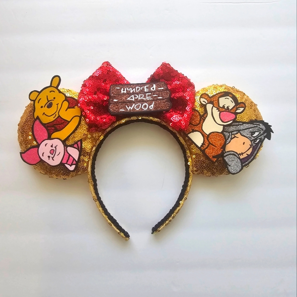 Gold Sequin Ears with Red Bow Mouse Ears